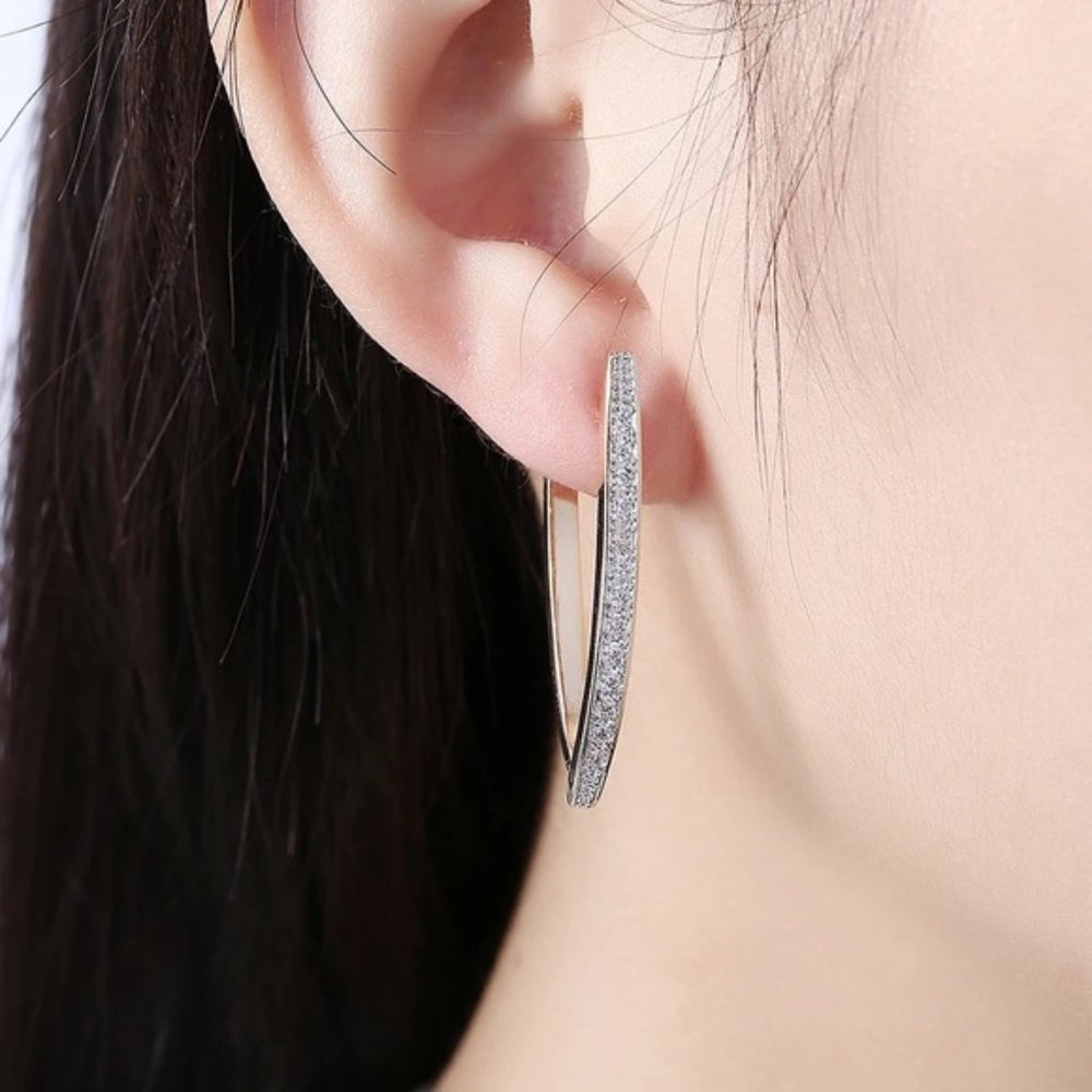 S925 Sterling Silver 37MM Gold/Rose Gold U Round Hoop Earrings For Women… - Picture 4 of 6